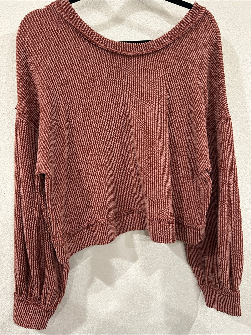Relaxed Cropped Knit Sweater - Washed Rose